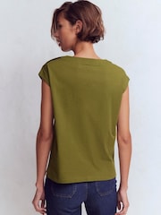 Boden Green Button Detail T-Shirt - Image 3 of 5