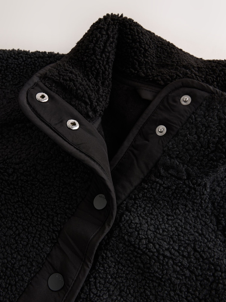Black Button Through Borg Fleece - Image 2 of 3 Black Button Through Borg Fleece - Image 2 of 3
