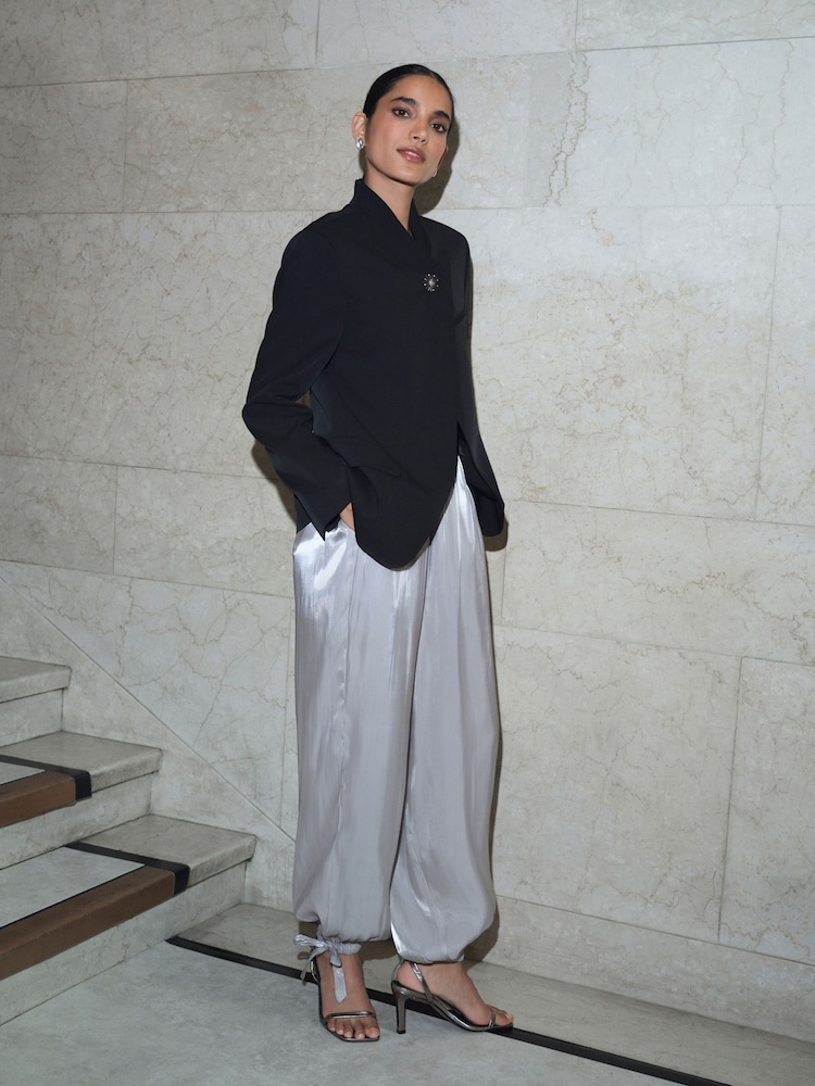 Silver Metallic Balloon Leg Trousers - Image 1 of 7 Silver Metallic Balloon Leg Trousers - Image 1 of 7