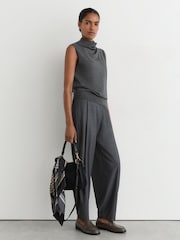 Reiss Dark Charcoal Grey Honey Wool Funnel-Neck Sleeveless Knit Top - Image 1 of 6