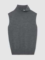 Reiss Dark Charcoal Grey Honey Wool Funnel-Neck Sleeveless Knit Top - Image 2 of 6