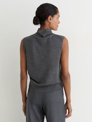 Reiss Dark Charcoal Grey Honey Wool Funnel-Neck Sleeveless Knit Top - Image 4 of 6