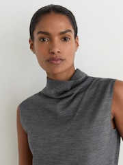 Reiss Dark Charcoal Grey Honey Wool Funnel-Neck Sleeveless Knit Top - Image 5 of 6
