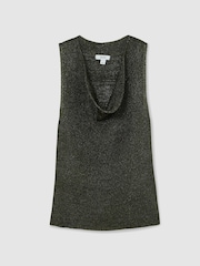 Reiss Green Simone Cowl-Neck Metallic-Knit Sleeveless Top - Image 2 of 6