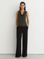 Reiss Green Simone Cowl-Neck Metallic-Knit Sleeveless Top - Image 4 of 6
