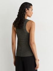 Reiss Green Simone Cowl-Neck Metallic-Knit Sleeveless Top - Image 5 of 6
