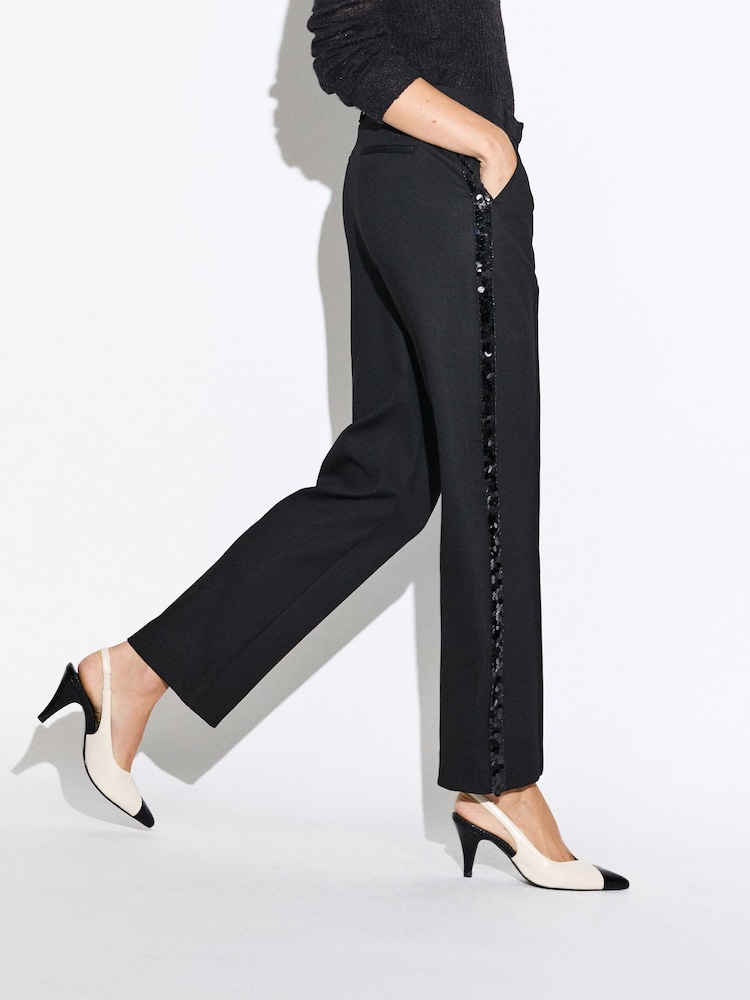 Black Sequin Side Stripe Slim Leg Trousers - Image 2 of 5