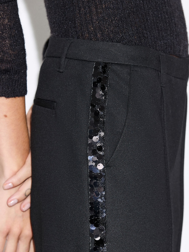 Black Sequin Side Stripe Slim Leg Trousers - Image 5 of 5