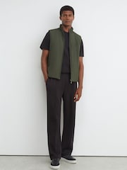 Reiss Olive Green Axel Technical Padded Zip-Through Gilet - Image 1 of 6