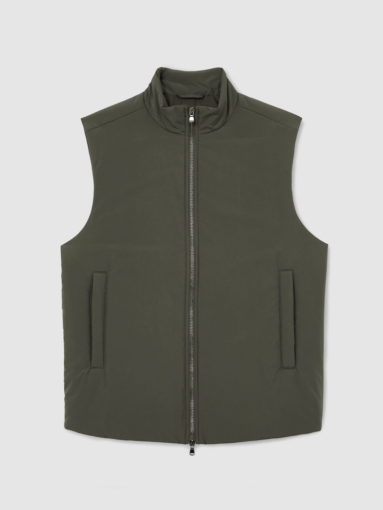 Reiss Olive Green Axel Technical Padded Zip-Through Gilet - Image 2 of 6 Reiss Olive Green Axel Technical Padded Zip-Through Gilet - Image 2 of 6