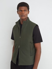 Reiss Olive Green Axel Technical Padded Zip-Through Gilet - Image 4 of 6