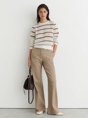 Reiss Ivory/Taupe Neutral Skylar Cotton-Blend Open-Knit Stripe Jumper - Image 1 of 7