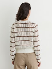 Reiss Ivory/Taupe Neutral Skylar Cotton-Blend Open-Knit Stripe Jumper - Image 4 of 7