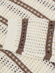Reiss Ivory/Taupe Neutral Skylar Cotton-Blend Open-Knit Stripe Jumper - Image 7 of 7