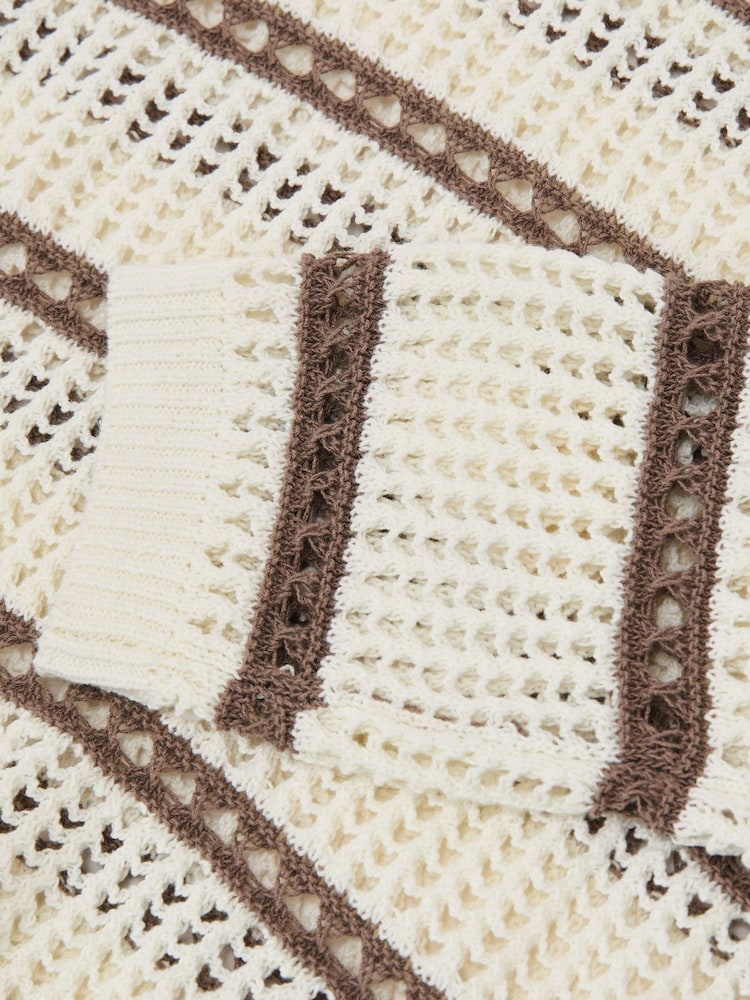Reiss Ivory/Taupe Neutral Skylar Cotton-Blend Open-Knit Stripe Jumper - Image 7 of 7 Reiss Ivory/Taupe Neutral Skylar Cotton-Blend Open-Knit Stripe Jumper - Image 7 of 7