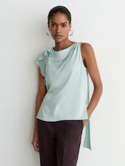 Reiss Aqua Blue Hanna Satin Sleeveless Frill-Detail Top - Image 1 of 7