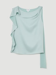 Reiss Aqua Blue Hanna Satin Sleeveless Frill-Detail Top - Image 2 of 7