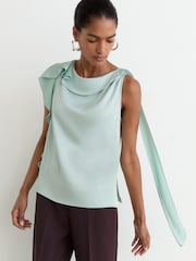 Reiss Aqua Blue Hanna Satin Sleeveless Frill-Detail Top - Image 4 of 7