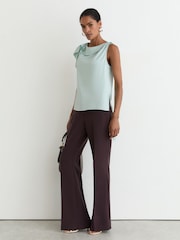 Reiss Aqua Blue Hanna Satin Sleeveless Frill-Detail Top - Image 5 of 7