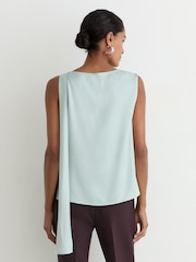 Reiss Aqua Blue Hanna Satin Sleeveless Frill-Detail Top - Image 6 of 7