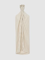 Reiss Ivory/Black Isabella Halterneck Stripe Split-Front Resort Top - Image 2 of 7