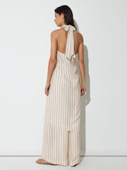 Reiss Ivory/Black Isabella Halterneck Stripe Split-Front Resort Top - Image 4 of 7