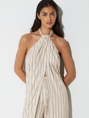 Reiss Ivory/Black Isabella Halterneck Stripe Split-Front Resort Top - Image 5 of 7