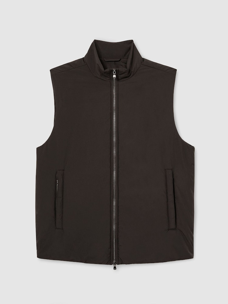 Dunkelbraun - Reiss Axel Technical Padded Zip-Through Gilet - Bild 2 von 6