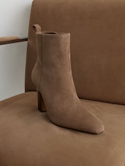 Reiss Taupe Blakely Suede Chisel-Toe Block-Heel Ankle Boots - Image 1 of 4