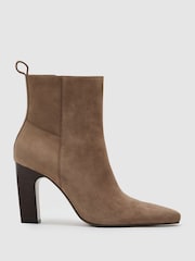 Reiss Taupe Blakely Suede Chisel-Toe Block-Heel Ankle Boots - Image 2 of 4