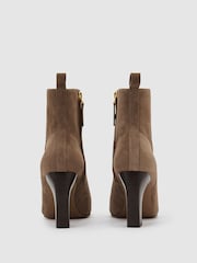 Reiss Taupe Blakely Suede Chisel-Toe Block-Heel Ankle Boots - Image 3 of 4