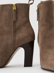 Reiss Taupe Blakely Suede Chisel-Toe Block-Heel Ankle Boots - Image 4 of 4
