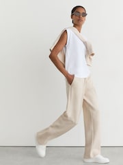 Reiss Neutral Marl Jemma Petite Premium Interlock Wide-Leg Joggers - Image 1 of 9