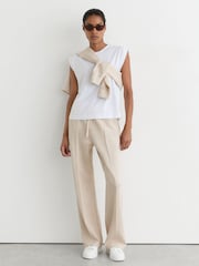 Reiss Neutral Marl Jemma Petite Premium Interlock Wide-Leg Joggers - Image 4 of 9