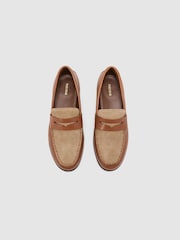 Reiss Tan Kallie Leather and Suede Penny Loafers - Image 3 of 5
