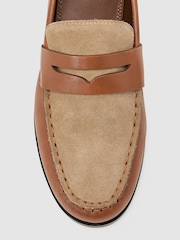 Reiss Tan Kallie Leather and Suede Penny Loafers - Image 5 of 5