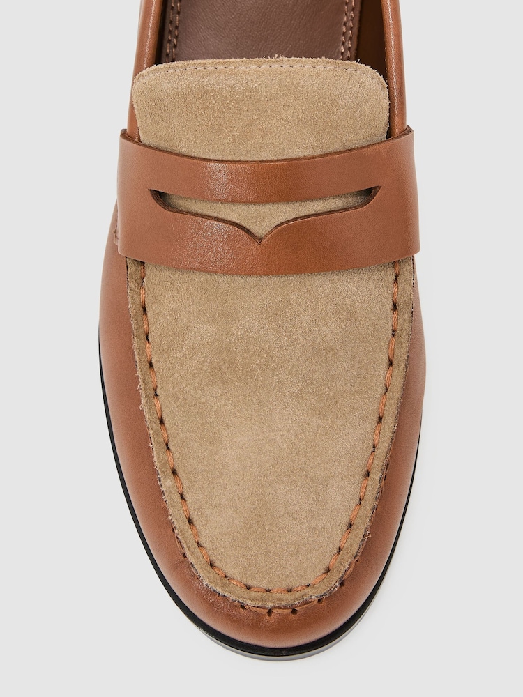 Reiss Tan Kallie Leather and Suede Penny Loafers - Image 5 of 5 Reiss Tan Kallie Leather and Suede Penny Loafers - Image 5 of 5