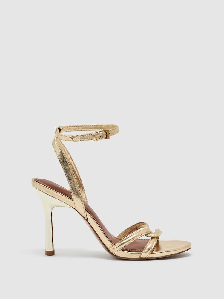 Gold - Reiss Annabelle Leather Link-Strap Stiletto Sandals - Bild 2 von 6