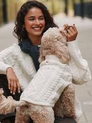 Ecru Cable Knit Dog Jumper With Wool - Image 1 of 5