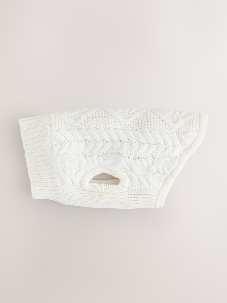 Ecru Cable Knit Dog Jumper With Wool - Image 2 of 5 Ecru Cable Knit Dog Jumper With Wool - Image 2 of 5