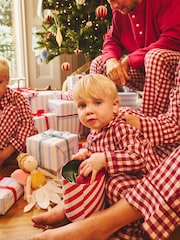 JoJo Maman Bébé Burgundy Gingham Woven All-In-One Pyjamas - Image 1 of 6
