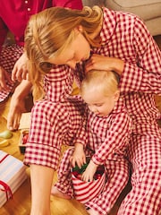 JoJo Maman Bébé Burgundy Gingham Woven All-In-One Pyjamas - Image 2 of 6