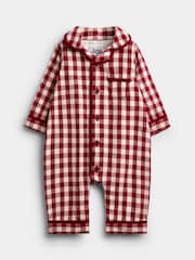 JoJo Maman Bébé Burgundy Gingham Woven All-In-One Pyjamas - Image 3 of 6