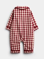 JoJo Maman Bébé Burgundy Gingham Woven All-In-One Pyjamas - Image 4 of 6