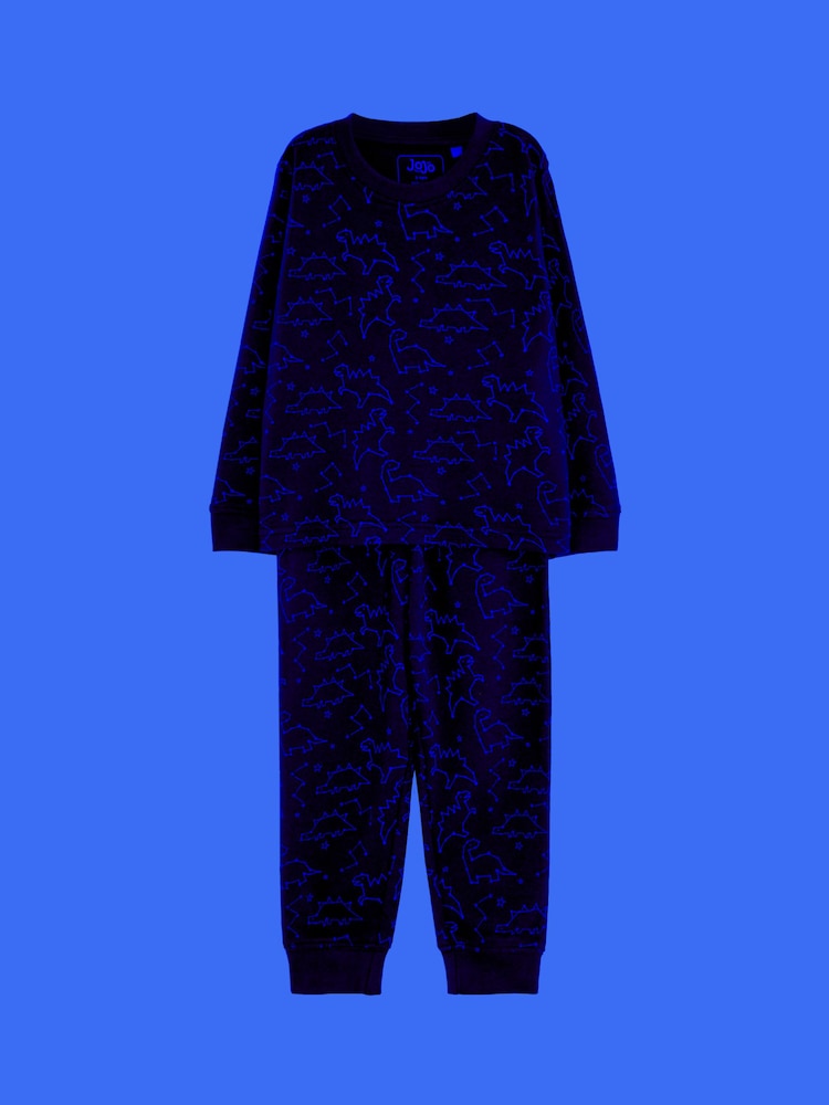 JoJo Maman Bébé Navy Dinosaur Glow In The Dark Jersey Pyjamas - Image 7 of 7 JoJo Maman Bébé Navy Dinosaur Glow In The Dark Jersey Pyjamas - Image 7 of 7