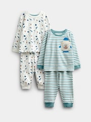 JoJo Maman Bébé Blue Bear 2-Pack Jersey Pyjamas - Image 1 of 13