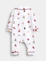 JoJo Maman Bébé White Christmas Print Jersey All-In-One Pyjamas - Image 2 of 4