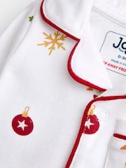 JoJo Maman Bébé White Christmas Print Jersey All-In-One Pyjamas - Image 3 of 4