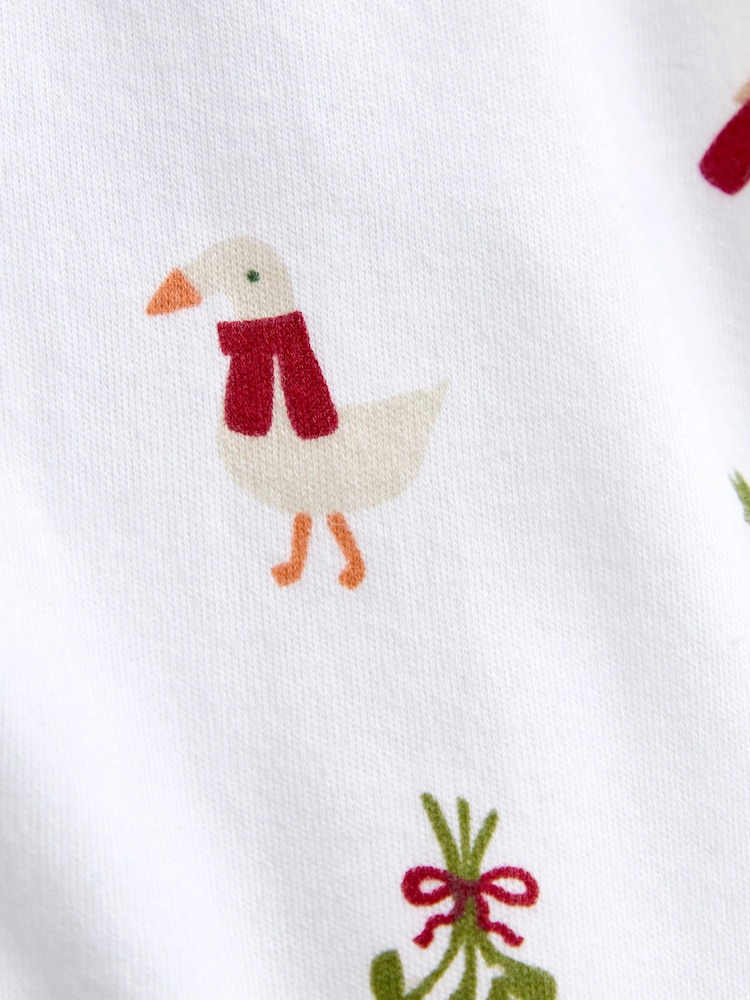 JoJo Maman Bébé White Christmas Print Jersey All-In-One Pyjamas - Image 4 of 4 JoJo Maman Bébé White Christmas Print Jersey All-In-One Pyjamas - Image 4 of 4