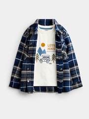 JoJo Maman Bébé Dark Blue Check 2-Piece Brushed Check Shirt & Top Set - Image 1 of 8
